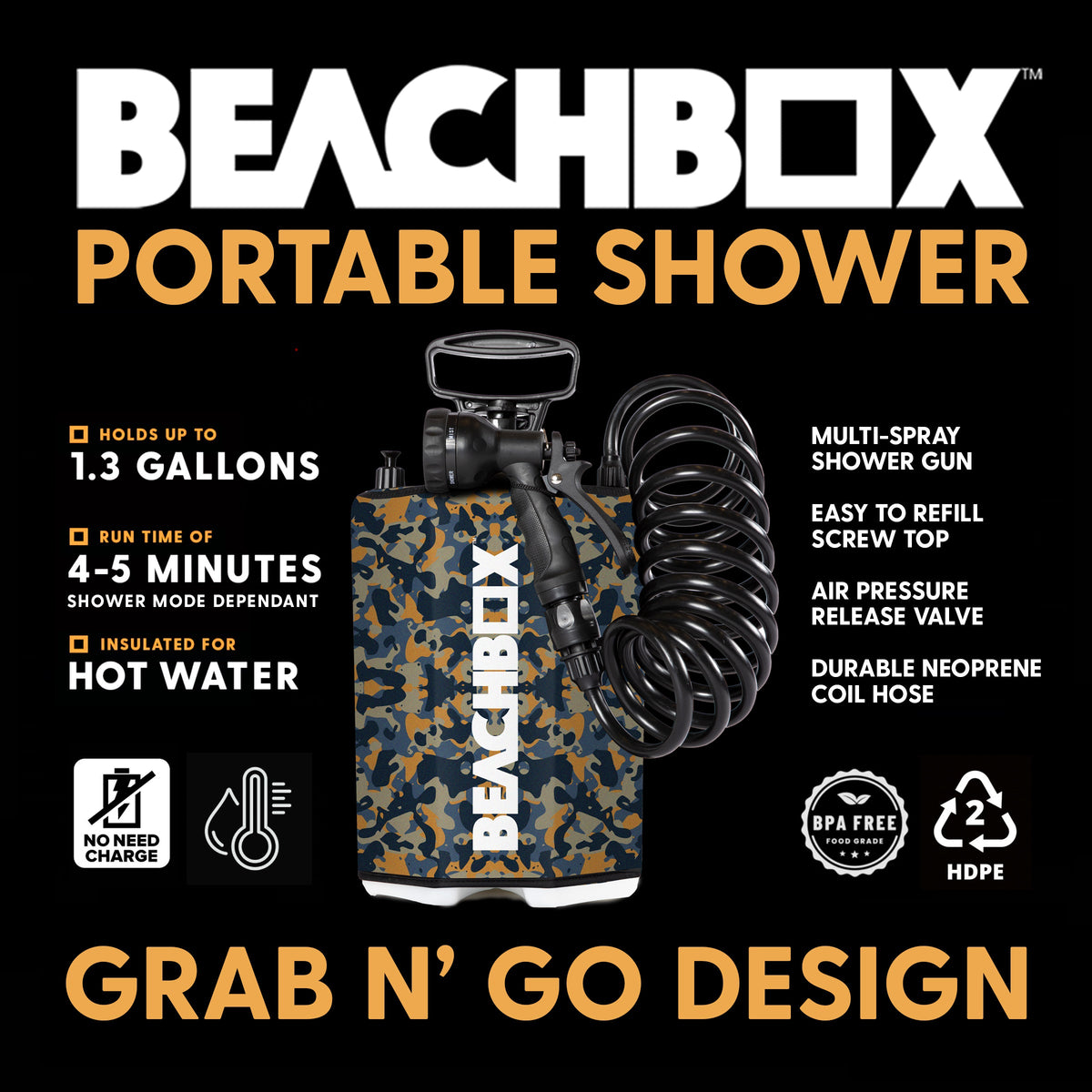 BeachBox Portable Outdoor Shower Tank - Camo