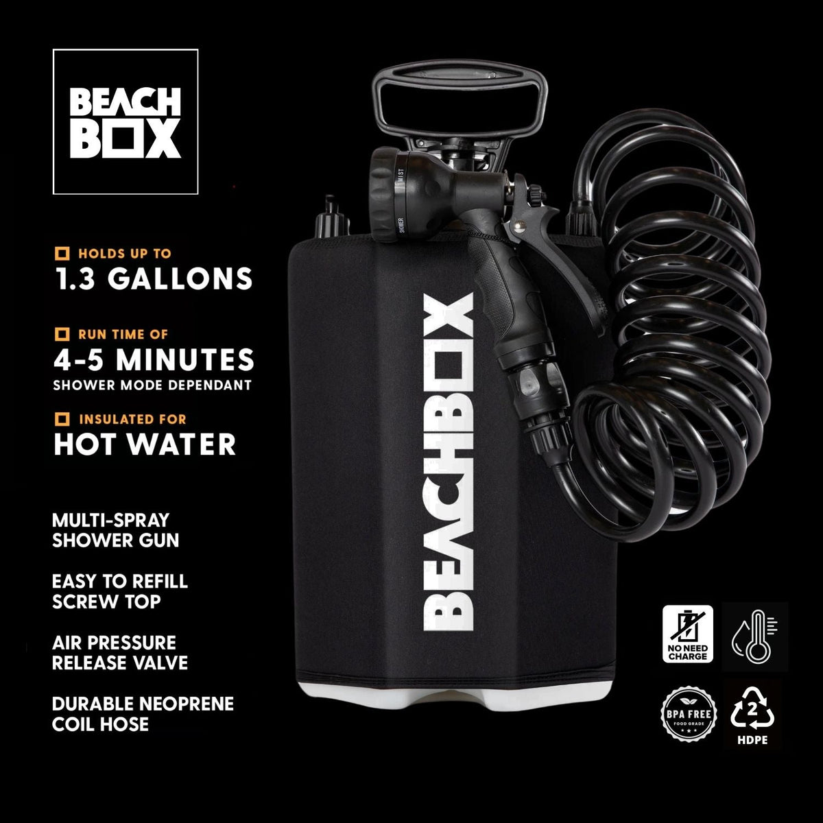 BeachBox Portable Outdoor Shower Tank - Black