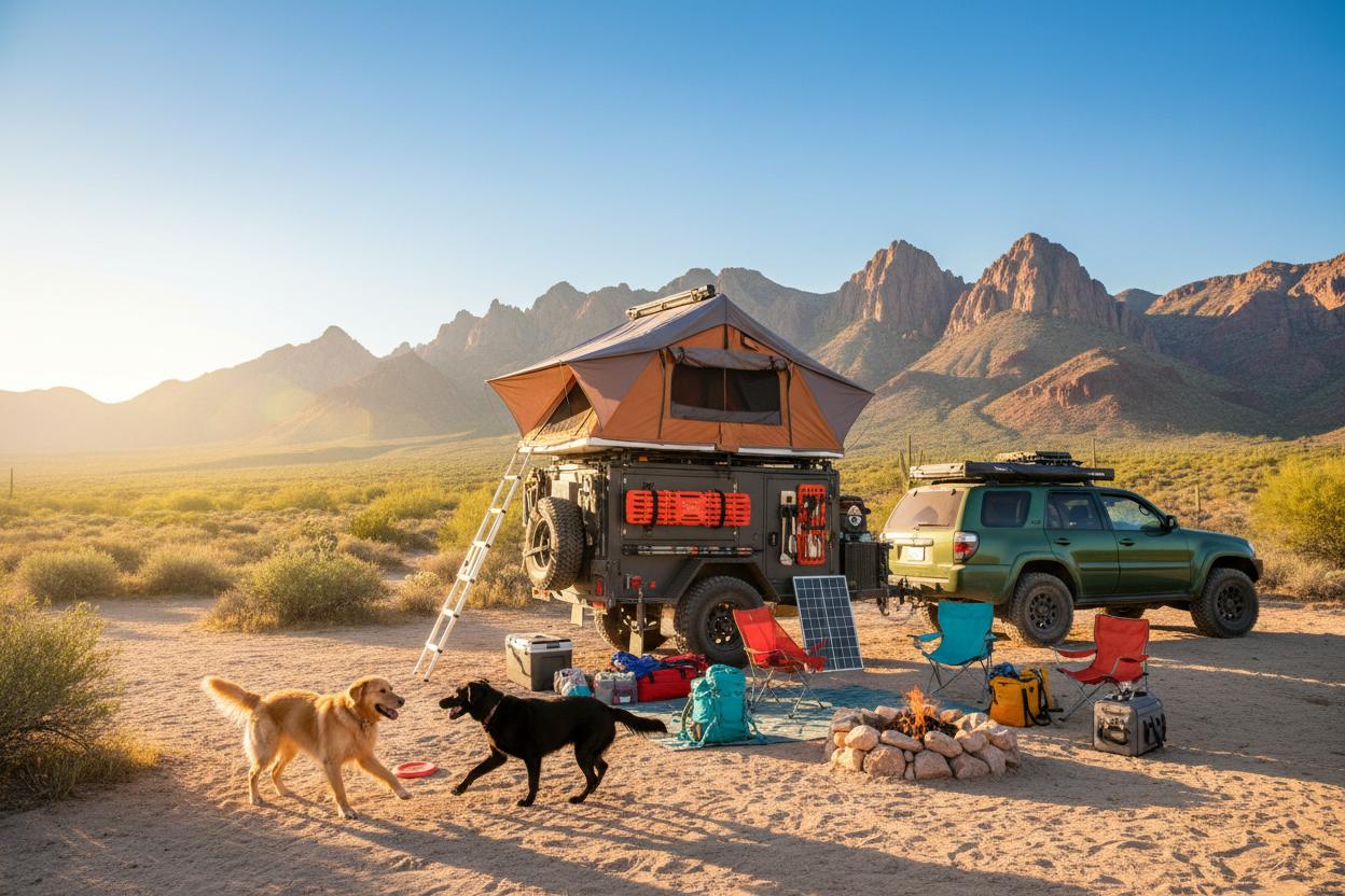 Bright adventure with compact gear trailer